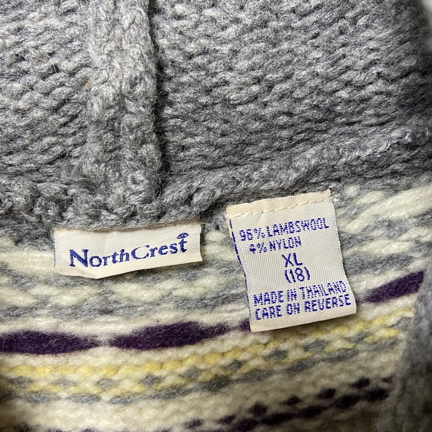 古着 used　North Crest　長袖ニットパーカー　セーター　求心　ノルディック柄　フード　グレー　秋冬服