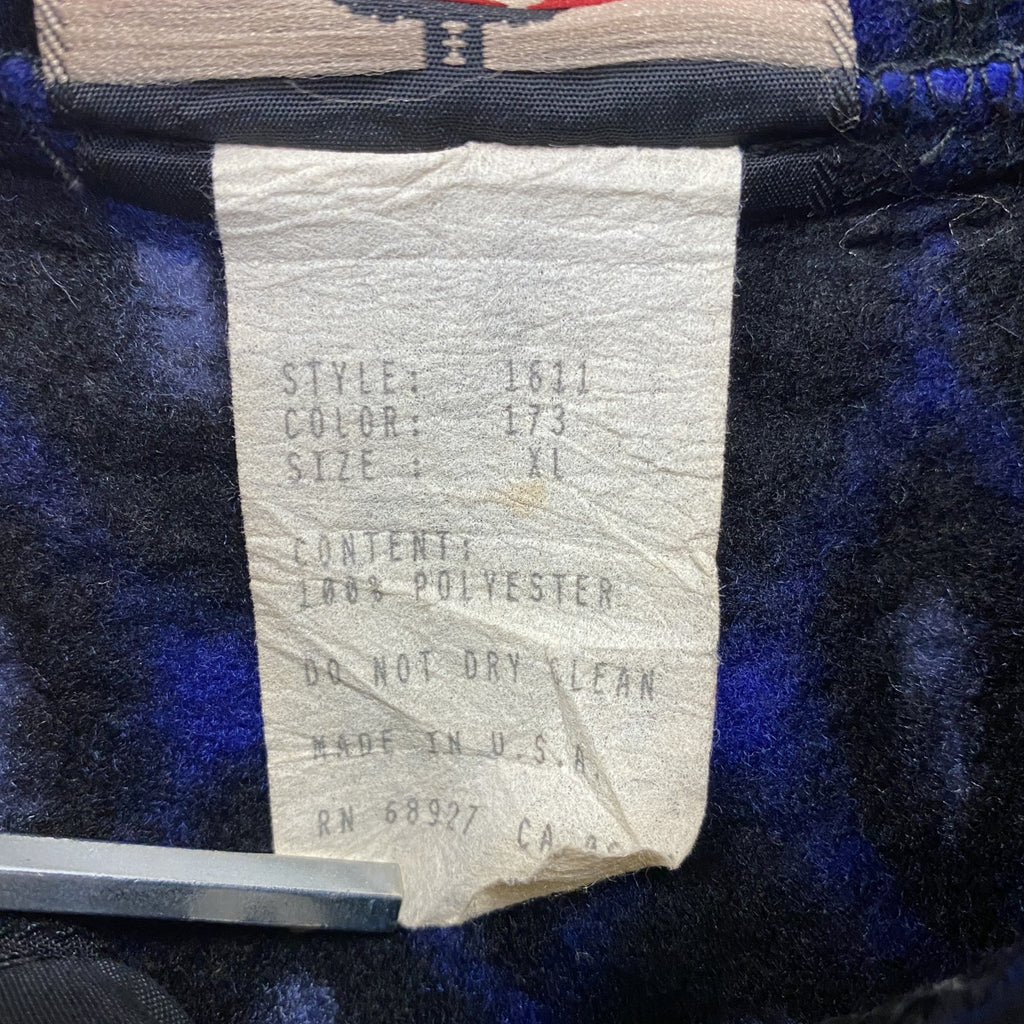 ～90s　SUNBUSTER　フリースプルオーバー　ヴィンテージ　総柄　紺　ネイビー　XLサイズ　古着