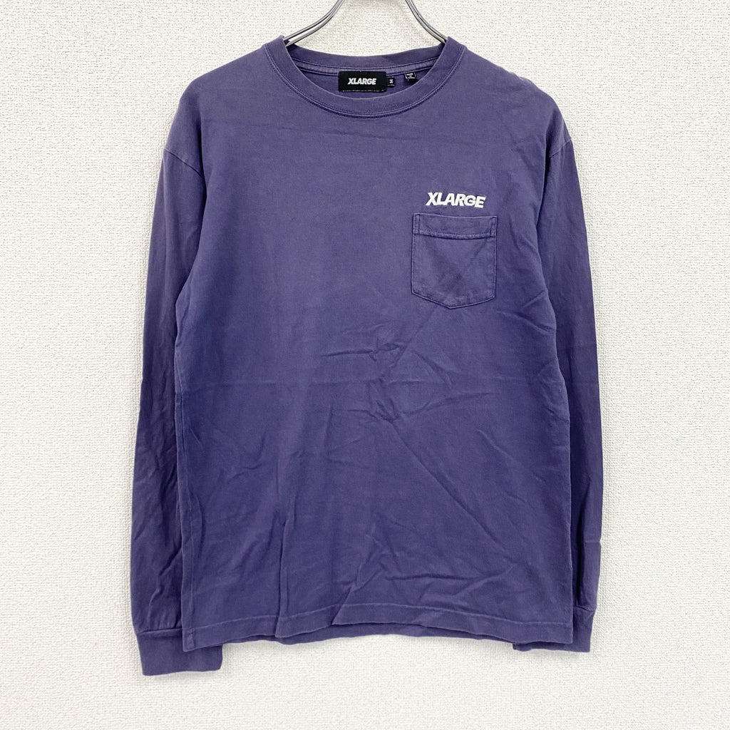 XLARGE　エクストララージ　長袖Tシャツ/ロンT　刺繍ロゴ　デカロゴ　両面プリント　紫　パープル　Mサイズ　古着
