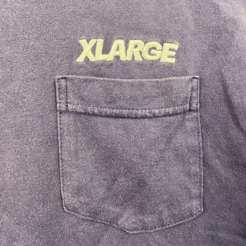 XLARGE　エクストララージ　長袖Tシャツ/ロンT　刺繍ロゴ　デカロゴ　両面プリント　紫　パープル　Mサイズ　古着