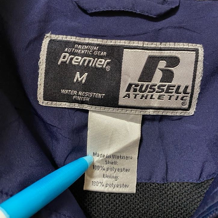 RUSSELL ATHLETIC　長袖フルジップナイロンジャケット　刺繍デザイン　ネイビー　紺　Mサイズ　古着
