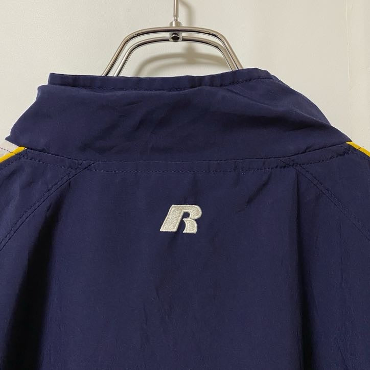 RUSSELL ATHLETIC　長袖フルジップナイロンジャケット　刺繍デザイン　ネイビー　紺　Mサイズ　古着