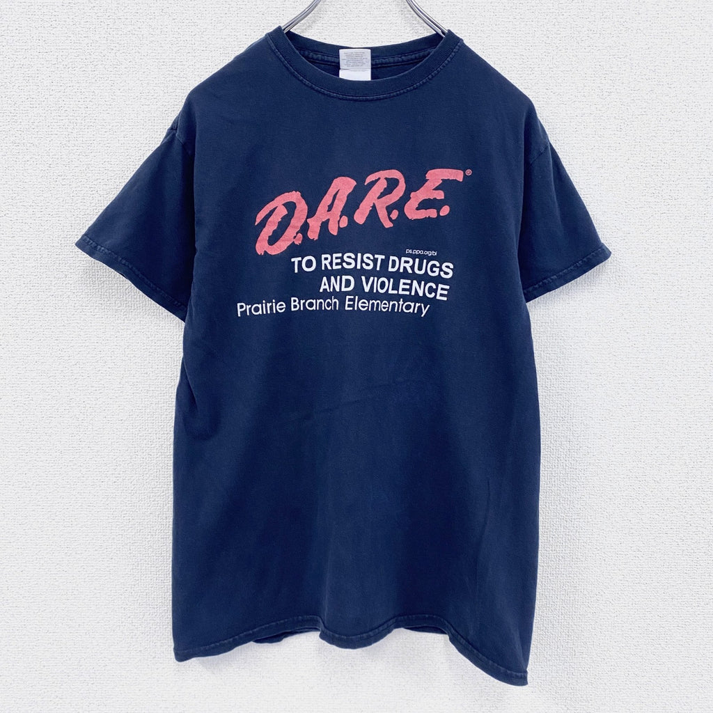 GILDAN　ギルダン　半袖プリントTシャツ　メッセージT　D.A.R.E.　_　ブラック　Mサイズ　古着