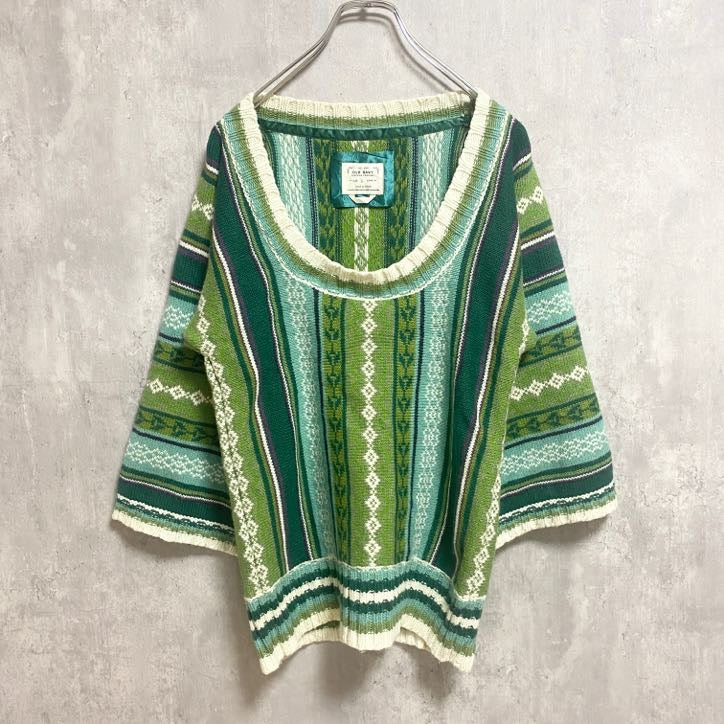 OLDNAVY　オールドネイビー　長袖総柄ニット　セーター　緑　グリーン　ヴィンテージ　レトロ　Sサイズ　古着
