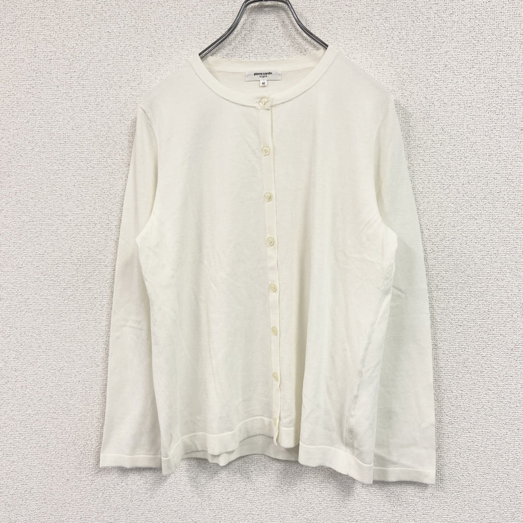 pierre cardin　ピエールカルダン　クルーネックニットカーディガン　オフホワイト　42サイズ セーター ニットセーター メンズ 古着