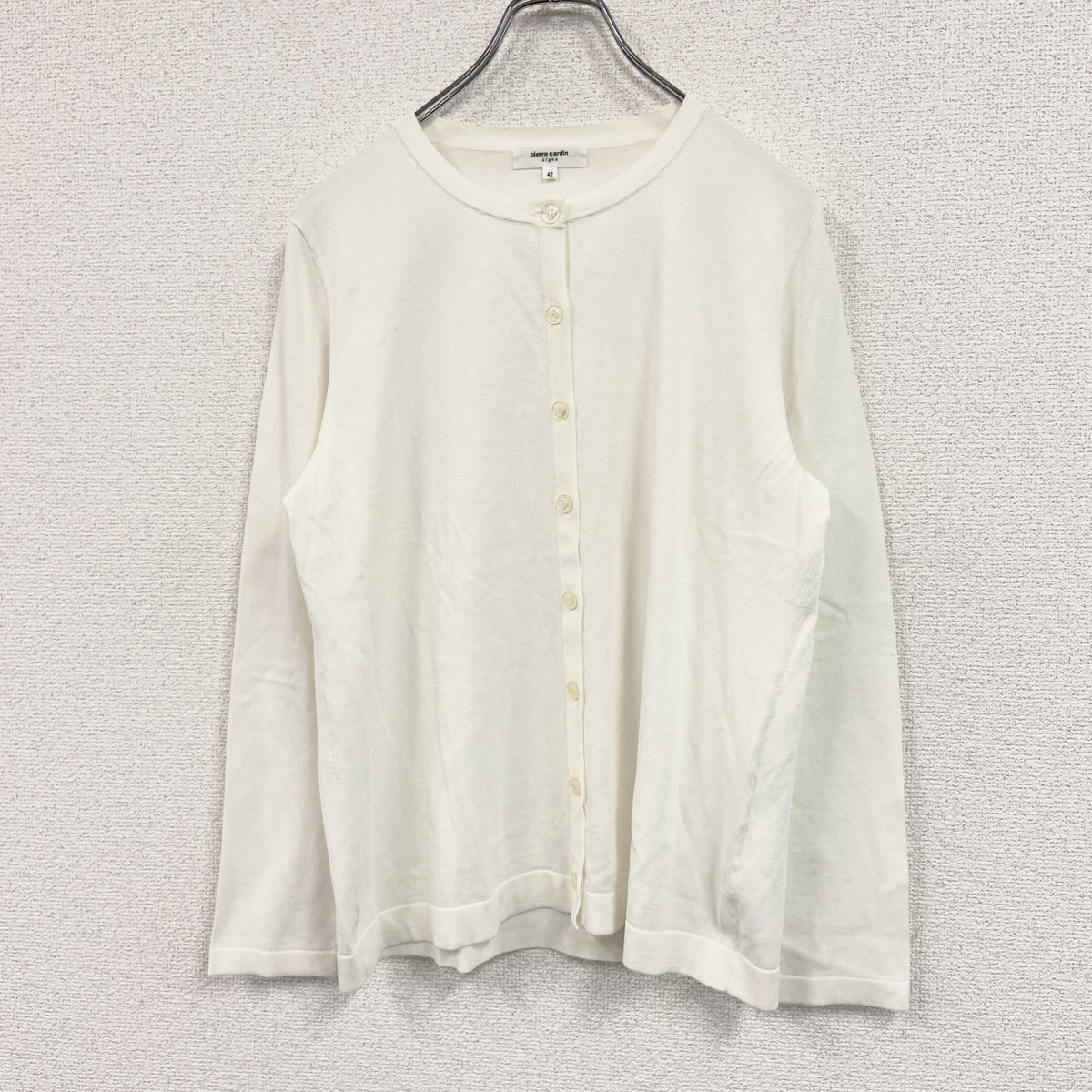 pierre cardin　ピエールカルダン　クルーネックニットカーディガン　オフホワイト　42サイズ セーター ニットセーター メンズ 古着