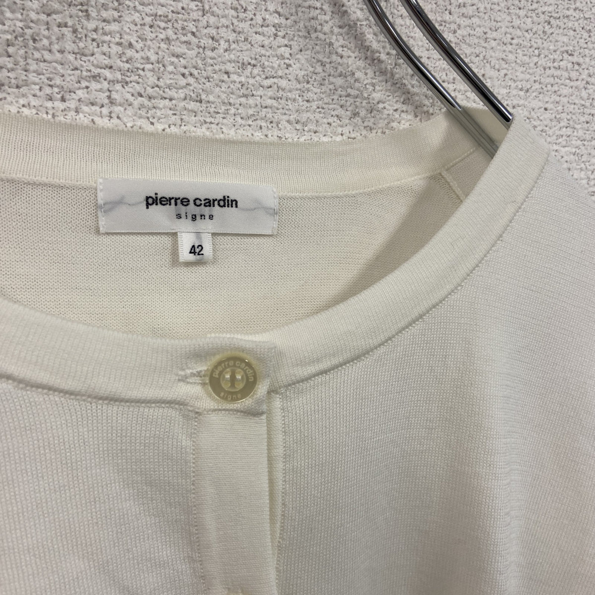 pierre cardin　ピエールカルダン　クルーネックニットカーディガン　オフホワイト　42サイズ セーター ニットセーター メンズ 古着