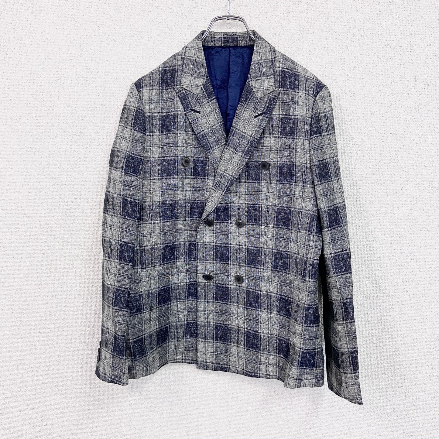 TAKEO KIKUCHI タケオ キクチ　リネン混合テーラードジャケット　ピークドラペル　チェック柄　グレー