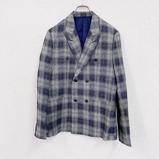 TAKEO KIKUCHI タケオ キクチ　リネン混合テーラードジャケット　ピークドラペル　チェック柄　グレー