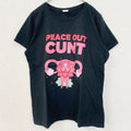 半袖プリントTシャツ　クルーネック　レトロデザイン　PEACE OUT　黒　ブラック　Lサイズ　古着