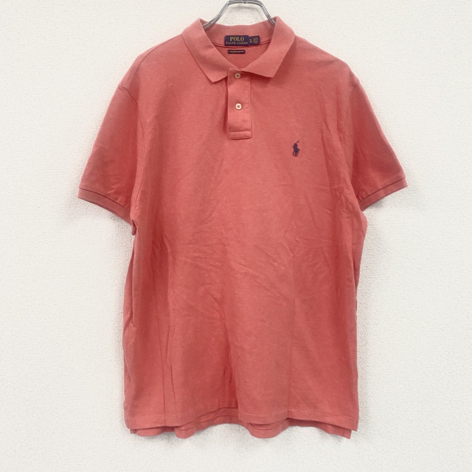 POLO RALPH LAUREN　ラルフローレン　半袖ポロシャツ　刺繍ロゴ　ワンポイント　コーラルピンク　XLサイズ メンズ コットン 古着