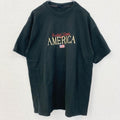 半袖刺繍Tシャツ　AMERICA　アメリカ　星条旗　国旗　クルーネック　レトロデザイン　黒　ブラック　　古着