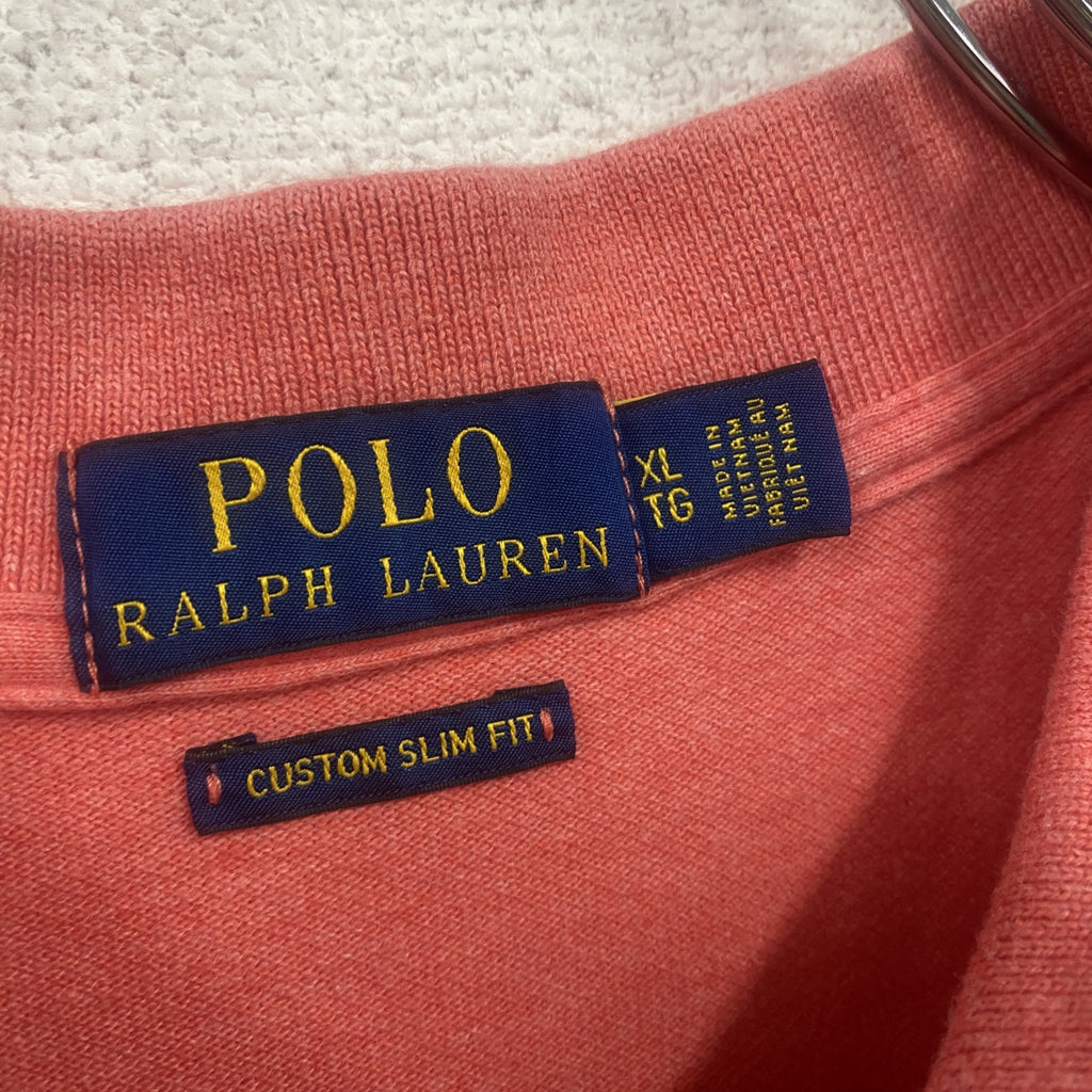 POLO RALPH LAUREN　ラルフローレン　半袖ポロシャツ　刺繍ロゴ　ワンポイント　コーラルピンク　XLサイズ メンズ コットン 古着