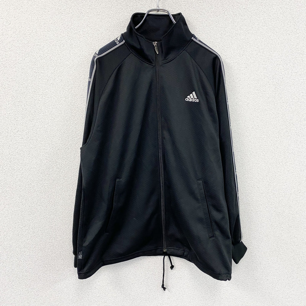 adidas　アディダス　トラックジャケット/ジャージ　黒　ブラック　Lサイズ スポーツジャケット メンズ ポリエステル 古着