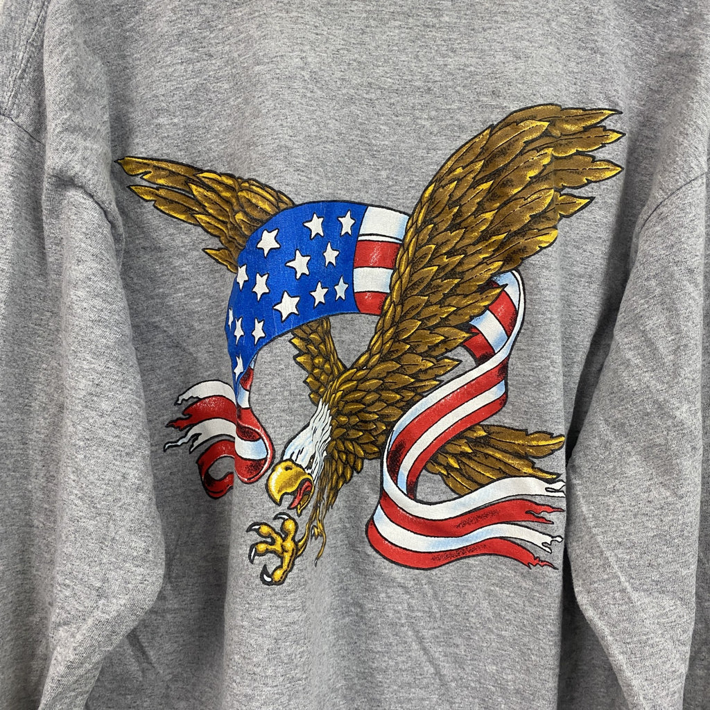 GILDAN　ギルダン　長袖プリントTシャツ/ロンT　袖プリント　灰色　グレー　Lサイズ　古着