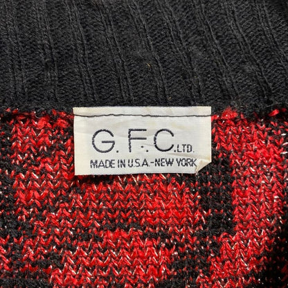 古着 used　G.F.C.LTD　長袖総柄ニット　セーター　ラメ　クルーネック　赤　レッド　黒　ブラック　USA製　Mサイズ