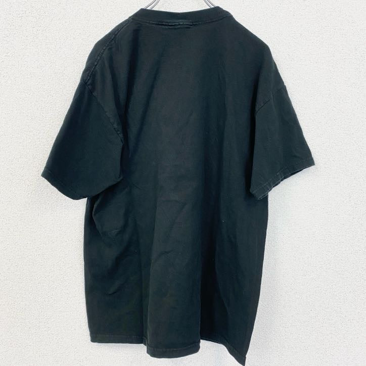 半袖刺繍Tシャツ　AMERICA　アメリカ　星条旗　国旗　クルーネック　レトロデザイン　黒　ブラック　　古着