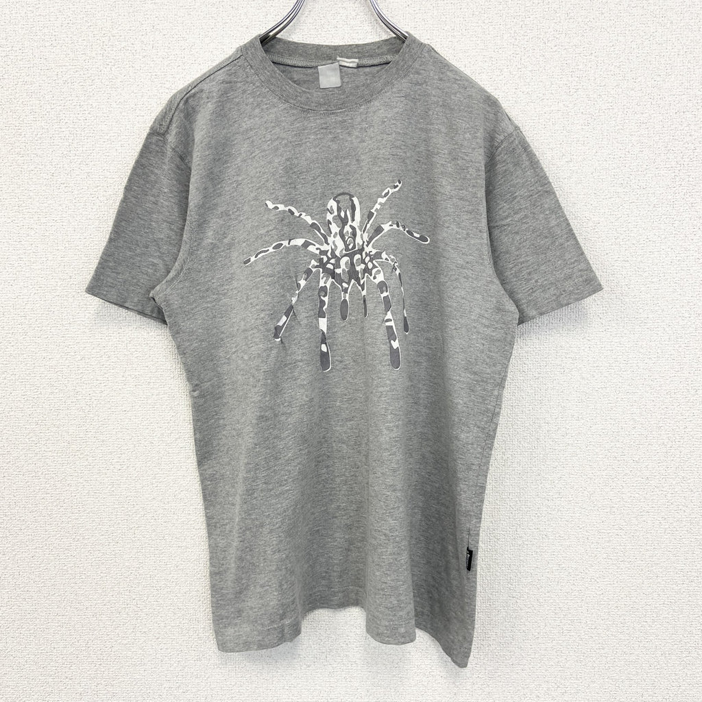 00s　LooKS4u　半袖プリントアニマルTシャツ　スパイダー　蜘蛛　クルーネック　ヴィンテージ　灰色　グレー　古着