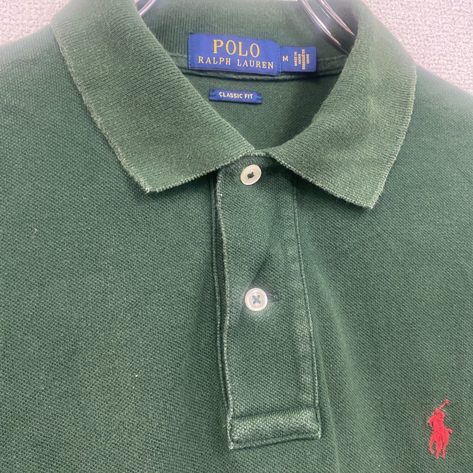 POLO RALPH LAUREN　ラルフローレン　半袖ポロシャツ　刺繍ロゴ　緑　グリーン　Mサイズ　古着
