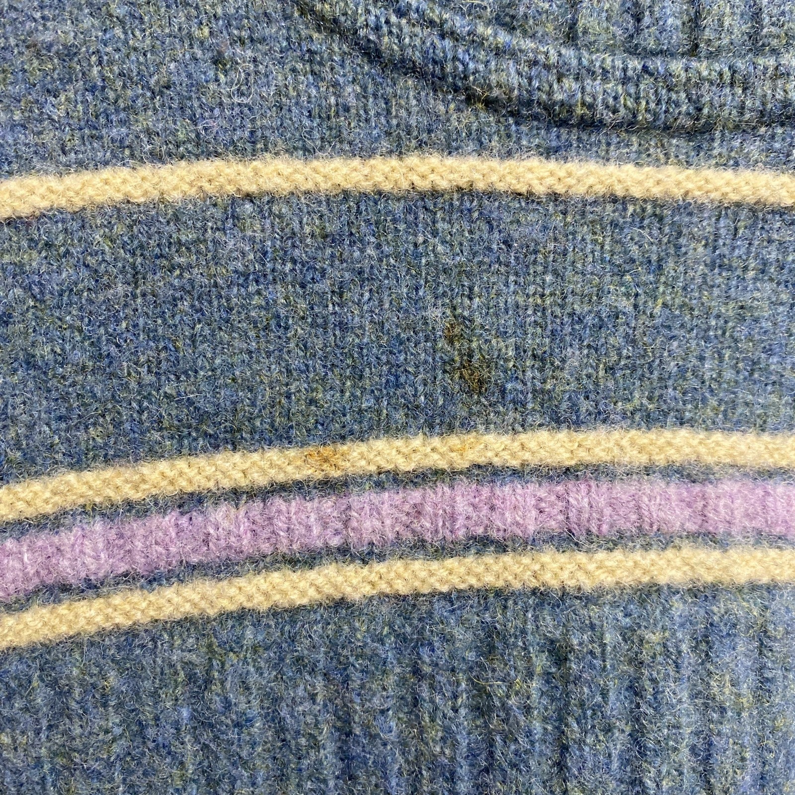 SWEATERSHOP　長袖ボーダー柄ニット　セーター　クルーネック　水色　ライトブルー　イギリス製　Mサイズ　古着