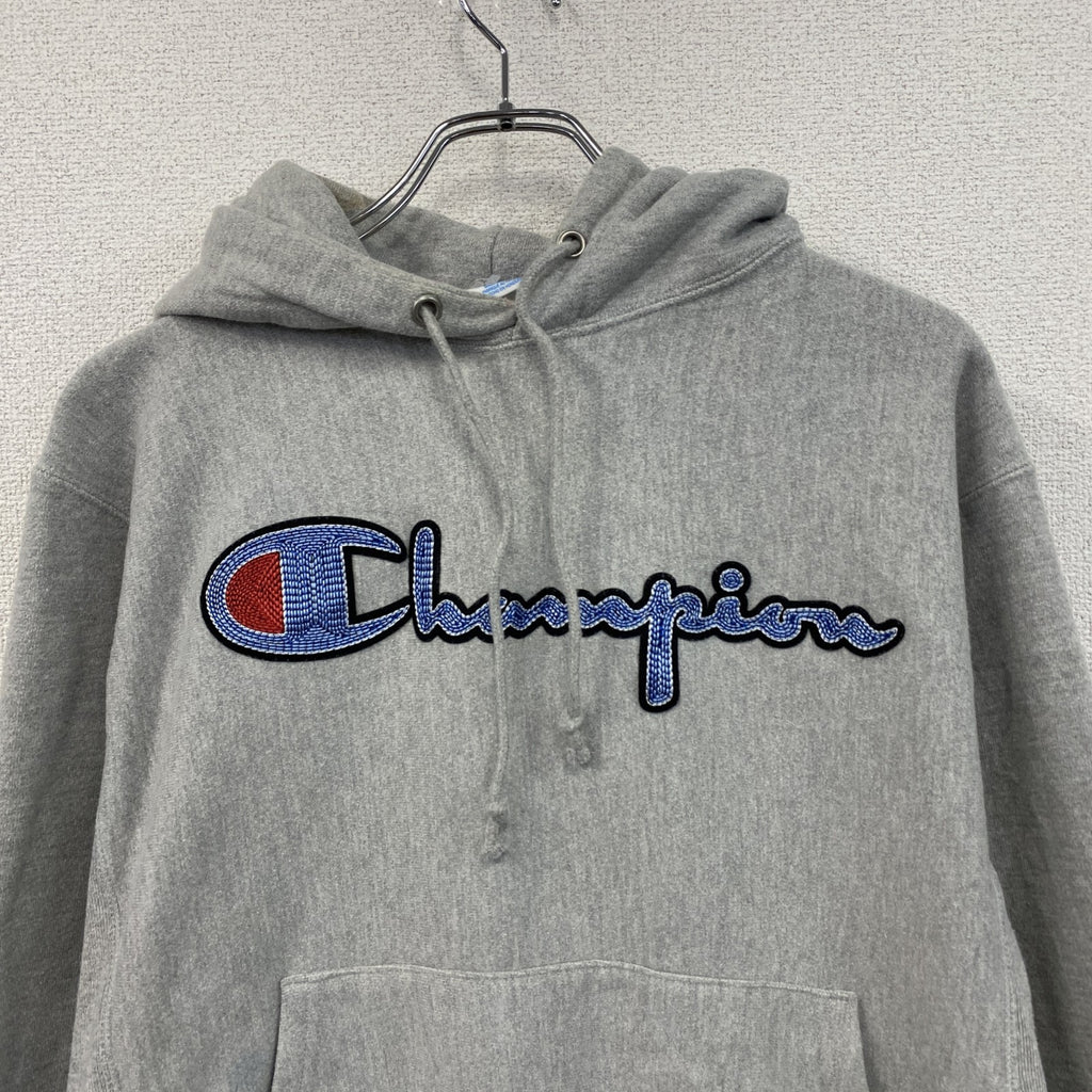 Champion　チャンピオン　リバースウィーブ　スウェットパーカー/フーディー　刺繍ロゴ　霜降りグレー　Mサイズ　古着