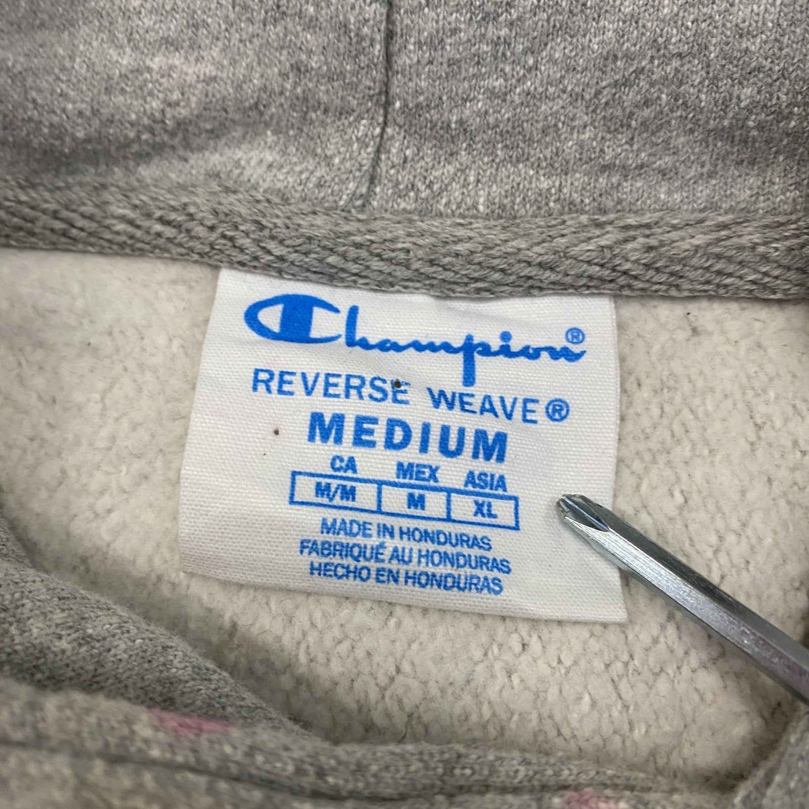 Champion　チャンピオン　リバースウィーブ　スウェットパーカー/フーディー　刺繍ロゴ　霜降りグレー　Mサイズ　古着