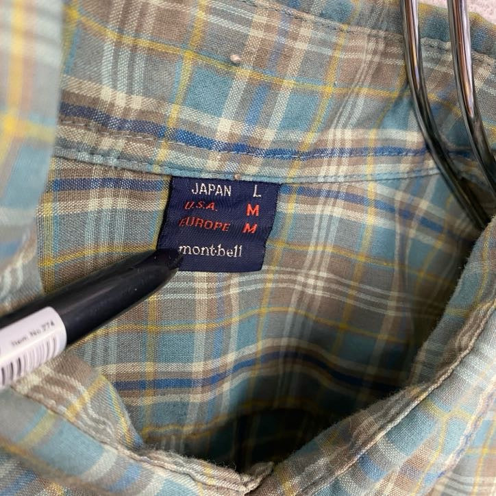 mont-bell　モンベル　長袖チェックシャツ　緑　グリーン　Lサイズ　古着