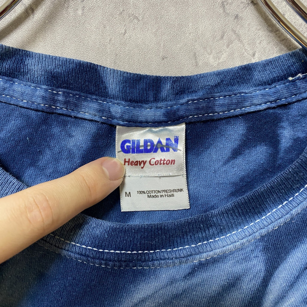 GILDAN ギルダン　半袖クルーネックプリントTシャツ　バックプリント　タイダイ柄　レトロデザイン　Mサイズ　古着