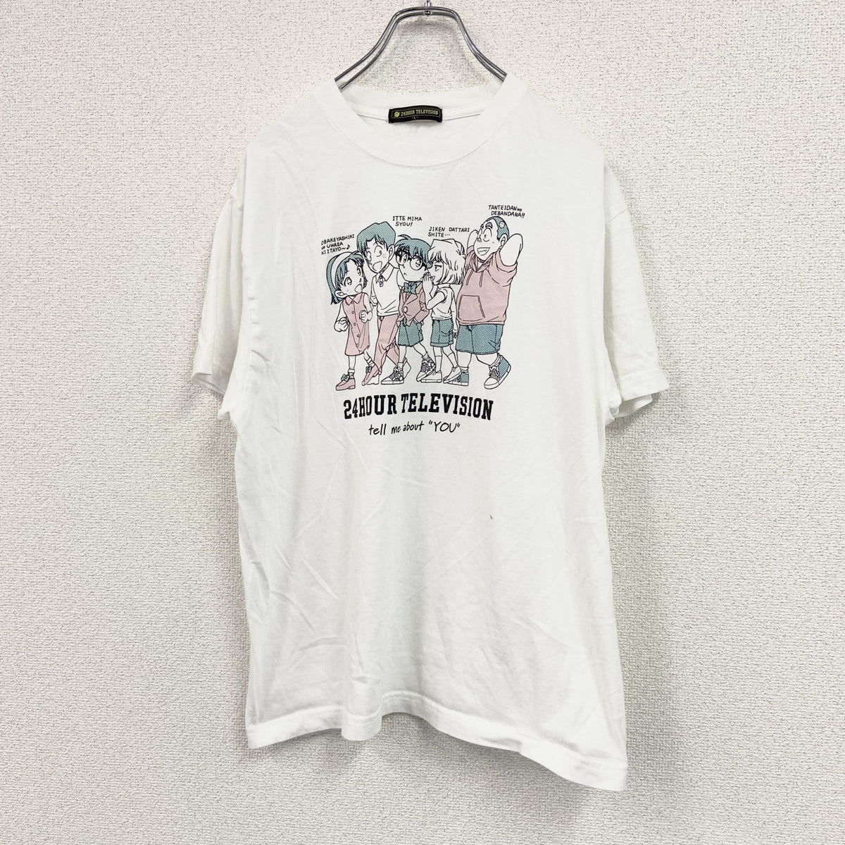24HOUR TELEVISHON　24時間テレビ　名探偵コナン　半袖アニメプリントTシャツ　日テレ　白　ホワイト　Lサイズ　古着