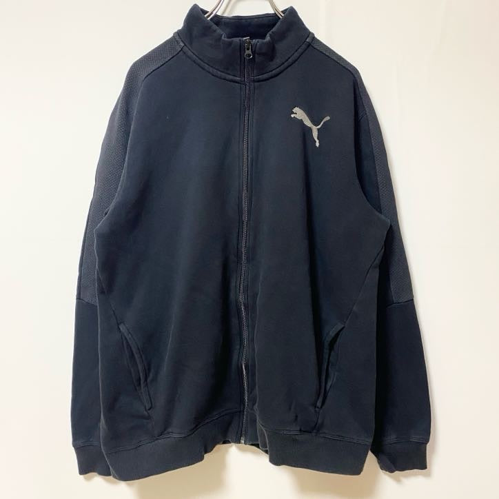 PUMA プーマ　長袖フルジップワンポイントロゴ刺繍スウェット　トレーナー　ハイネック　ブラック　Lサイズ　古着