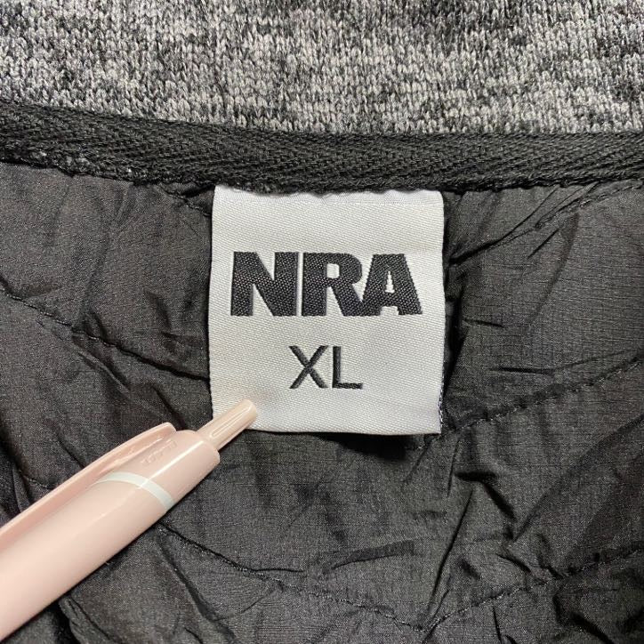 古着 used　NRA　長袖ハーフジップフリース　ブルゾン　霜降り柄　ワッペンロゴ　ダークグレー　オーバーサイズ　XLサイズ