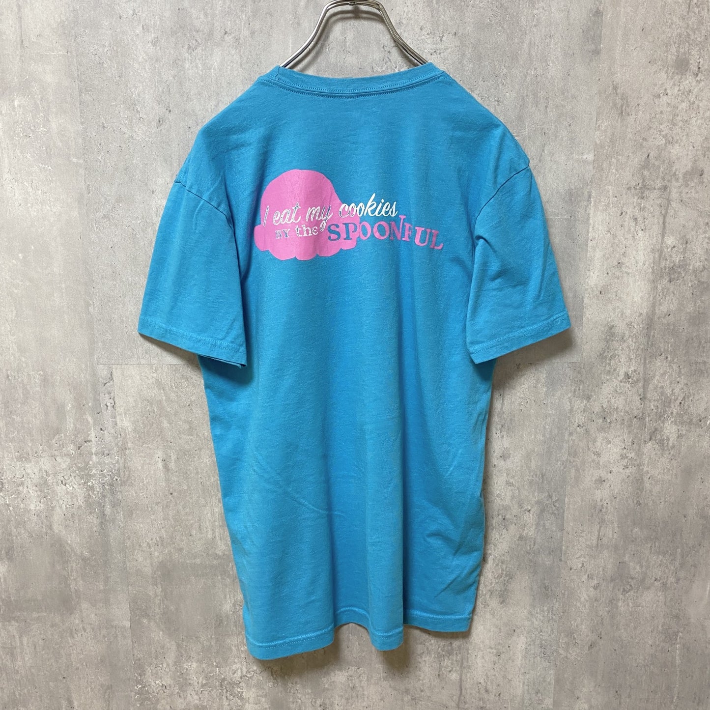 古着 used　NEXT LEVEL APPAREL 半袖クルーネックプリントTシャツ　水色　ブルー　レトロデザイン　Lサイズ