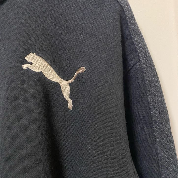 PUMA プーマ　長袖フルジップワンポイントロゴ刺繍スウェット　トレーナー　ハイネック　ブラック　Lサイズ　古着