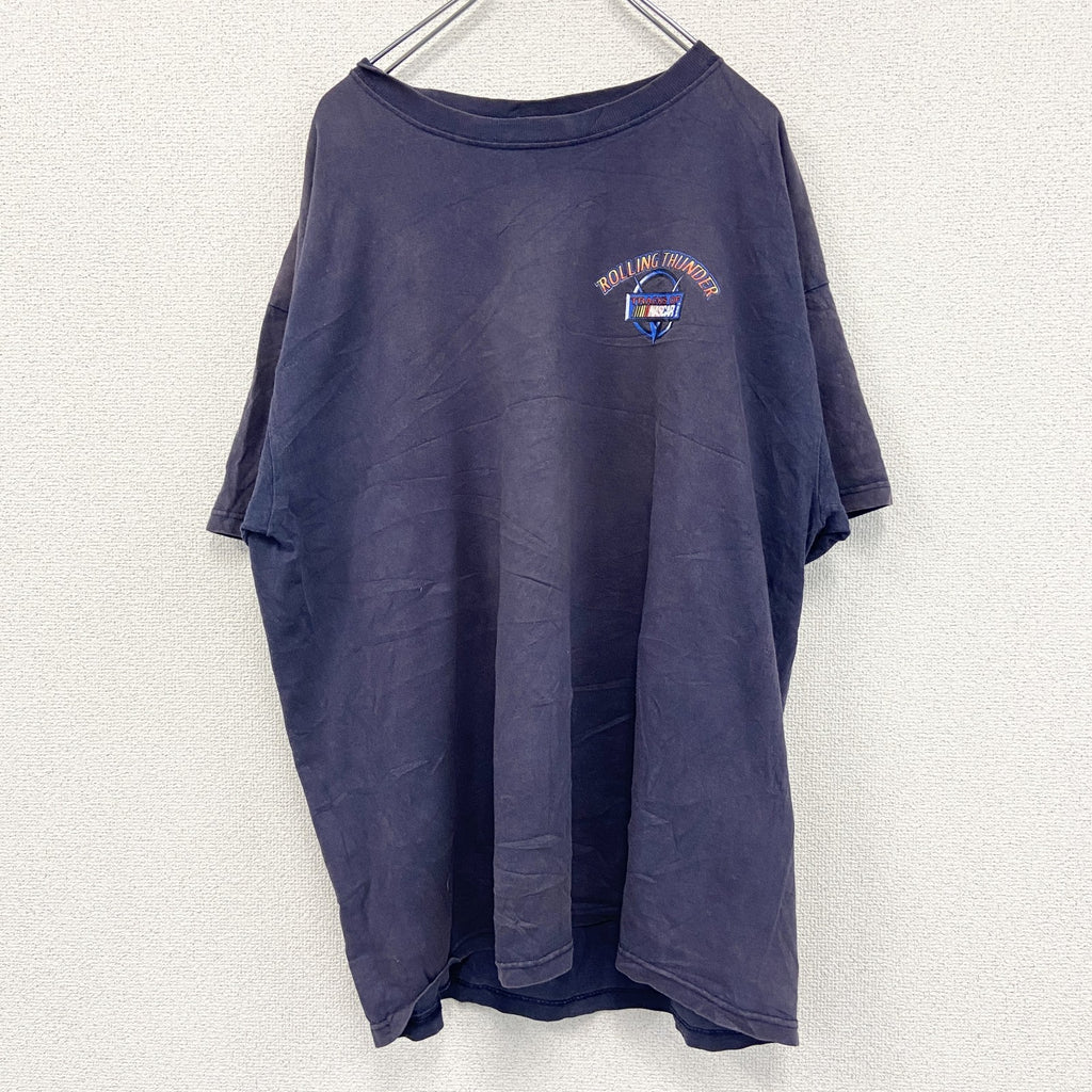 00s　ROLLING THUNDER　半袖プリントTシャツ　NUSCAR　フェード　アーチプリント　ヴィンテージ　紺　ネイビー　古着