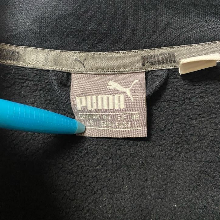 PUMA プーマ　長袖フルジップワンポイントロゴ刺繍スウェット　トレーナー　ハイネック　ブラック　Lサイズ　古着