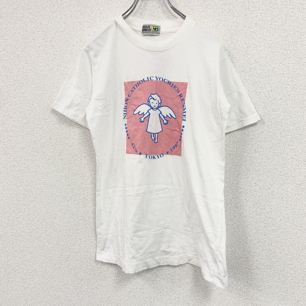 90s　HACHIJYUBUNNO ICHI　半袖プリントTシャツ　天使　ヴィンテージ　白　ホワイト　Sサイズ カットソー メンズ コットン 古着
