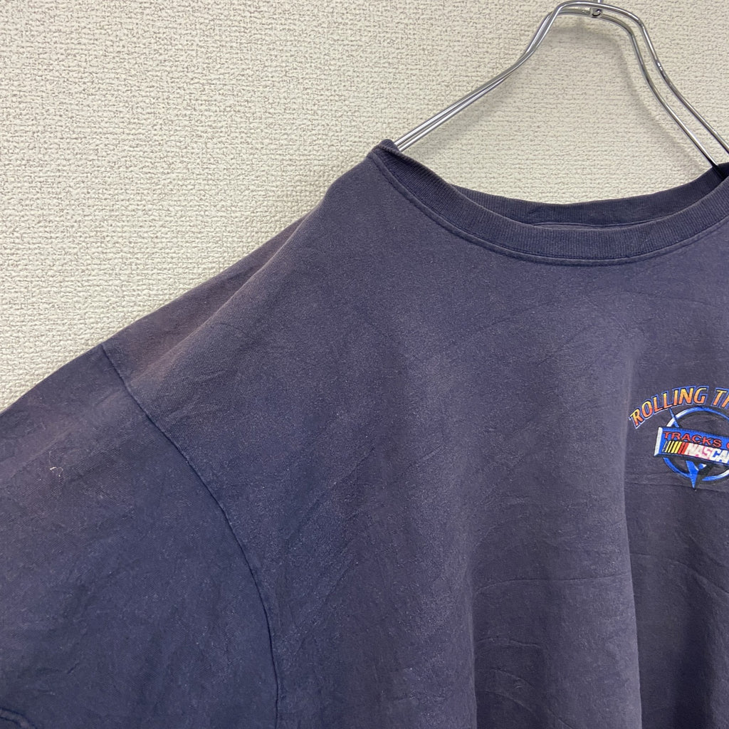 00s　ROLLING THUNDER　半袖プリントTシャツ　NUSCAR　フェード　アーチプリント　ヴィンテージ　紺　ネイビー　古着