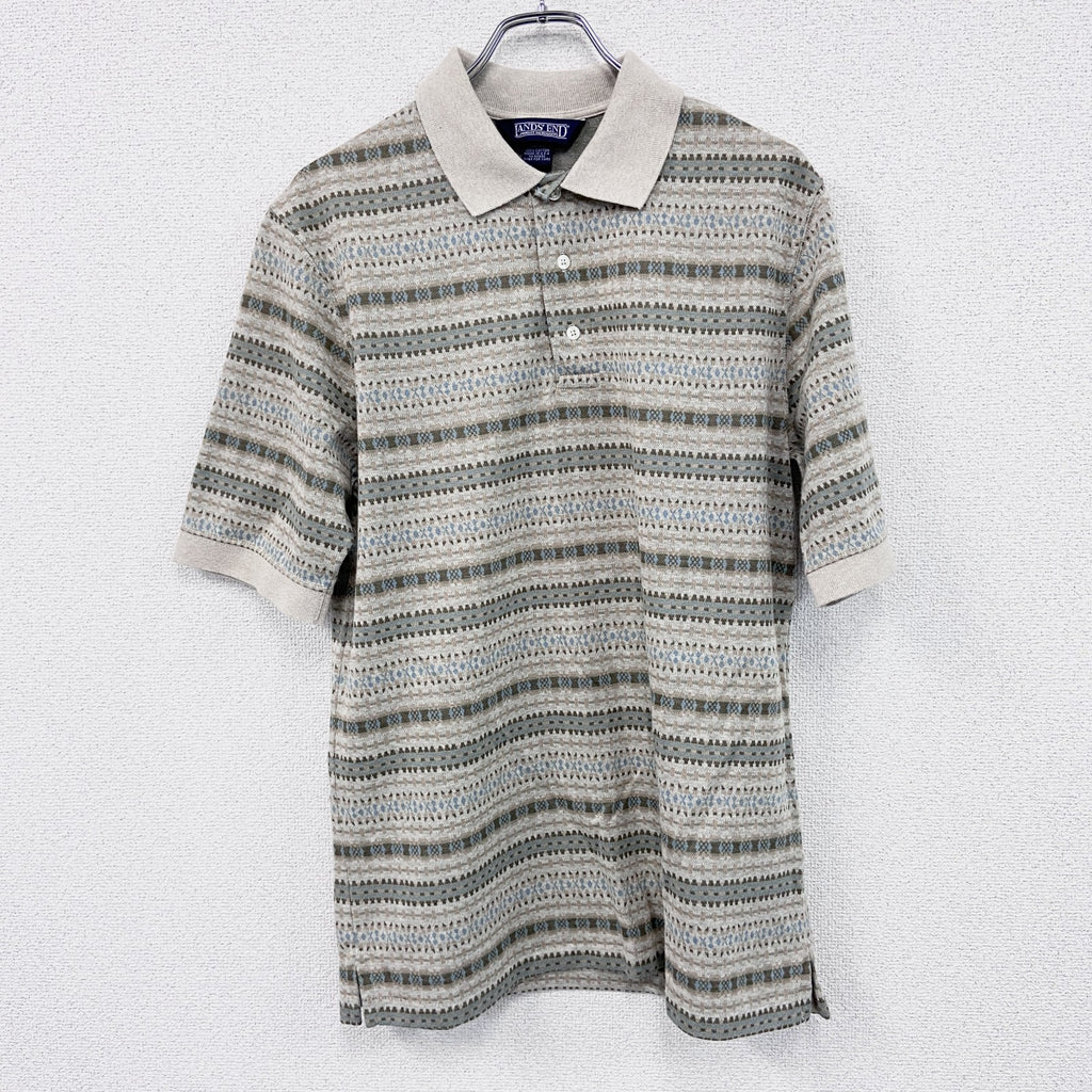 90s　LANDS’ END　ランズエンド　半袖ポロシャツ　ヴィンテージ　マルチカラー　ボーダー　Mサイズ　古着