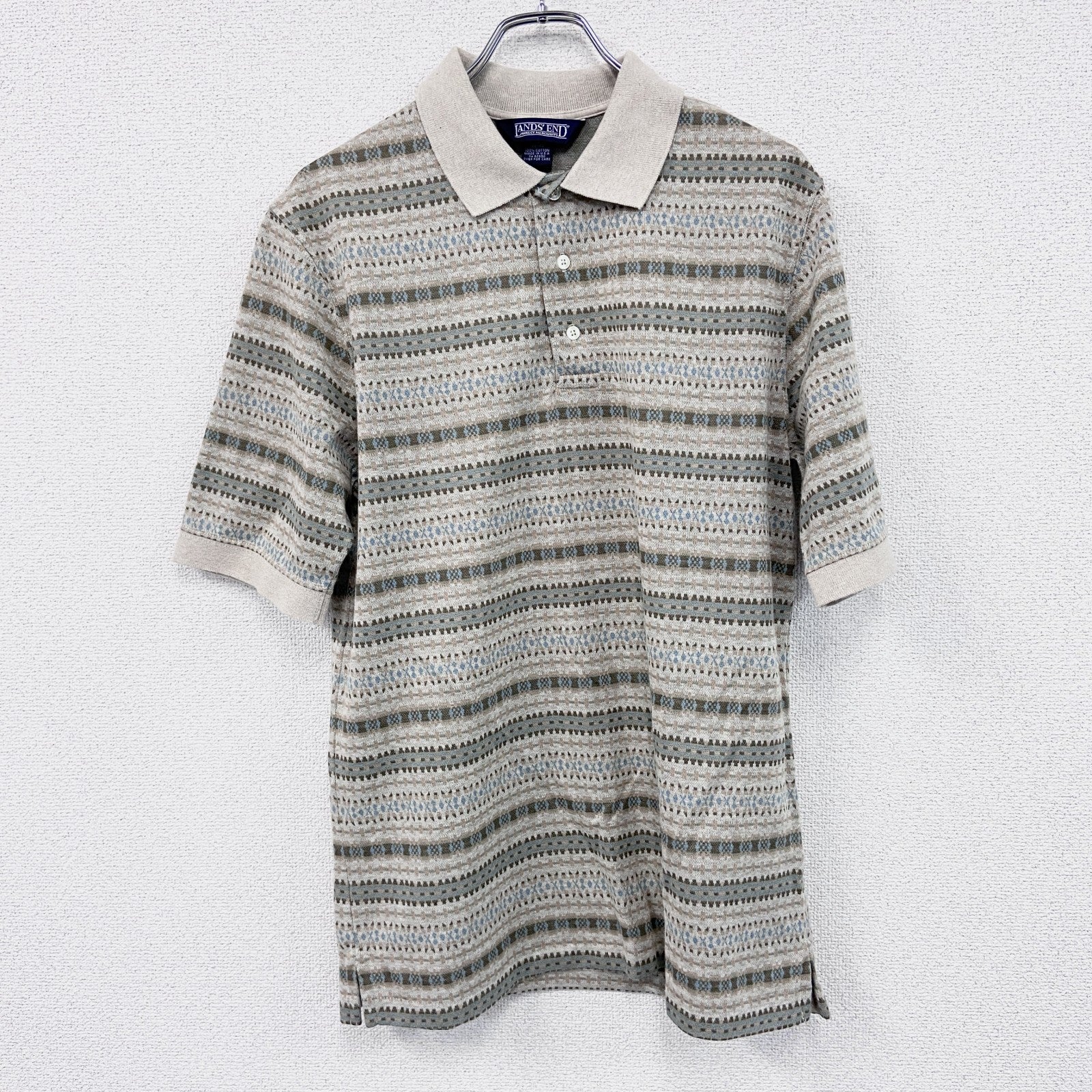 90s　LANDS’ END　ランズエンド　半袖ポロシャツ　ヴィンテージ　マルチカラー　ボーダー　Mサイズ　古着