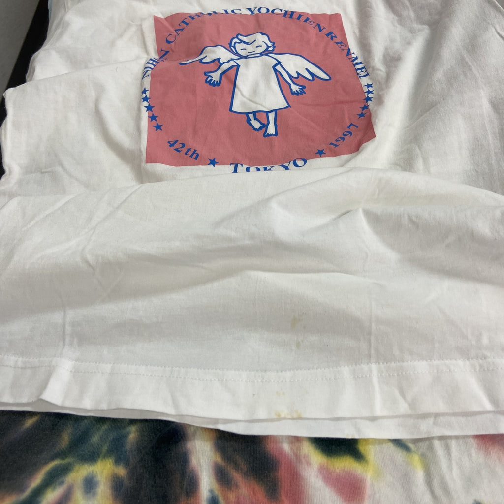 90s　HACHIJYUBUNNO ICHI　半袖プリントTシャツ　天使　ヴィンテージ　白　ホワイト　Sサイズ カットソー メンズ コットン 古着