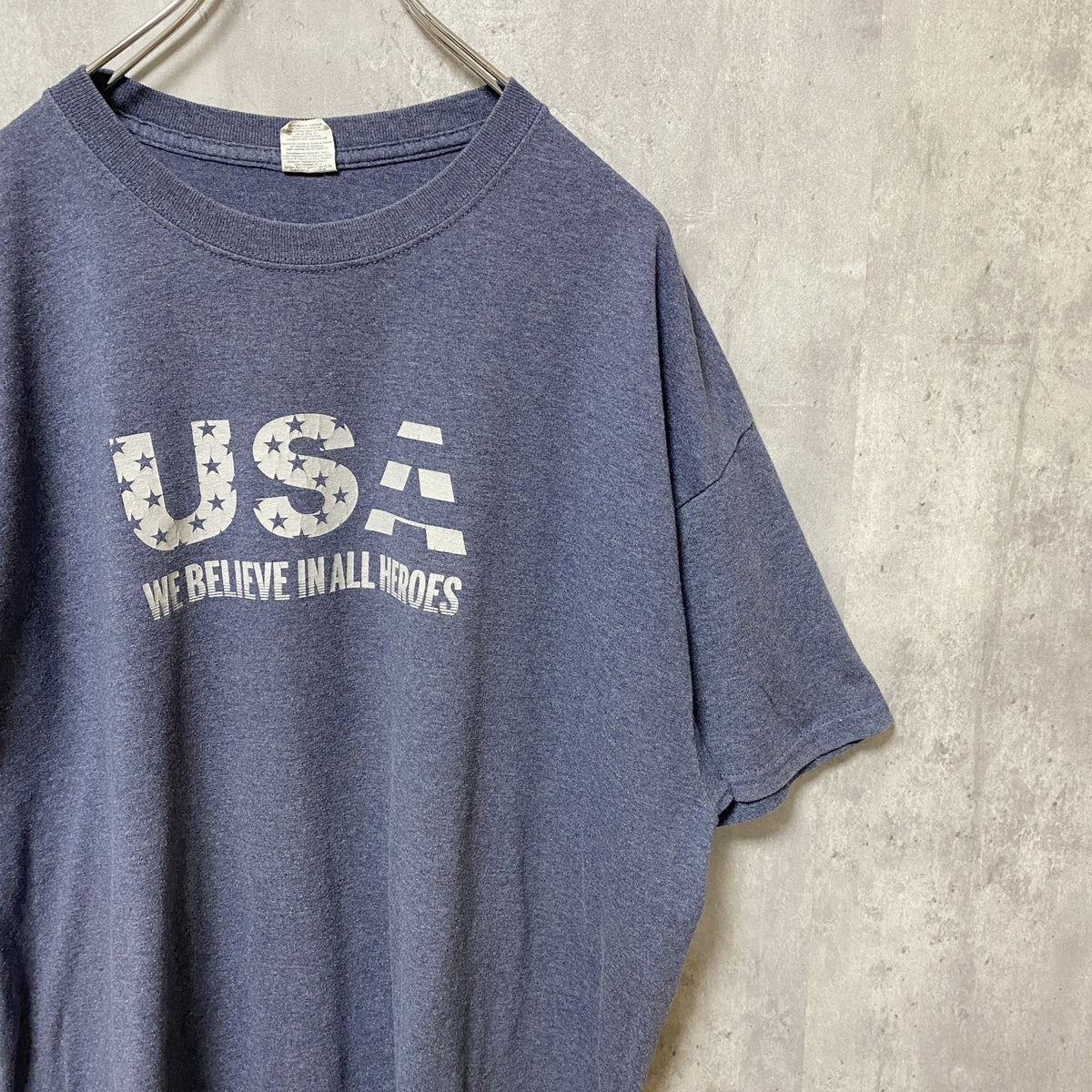 GILDAN　ギルダン　半袖プリントTシャツ　星条旗　USA　両面プリント　HERO　紺　ネイビー　XLサイズ　古着