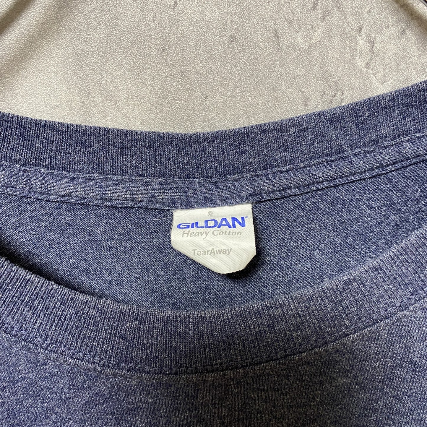 古着 used　GILDAN ギルダン　半袖クルーネックプリントTシャツ　グレー　バックプリント　オーバーサイズ　XLサイズ