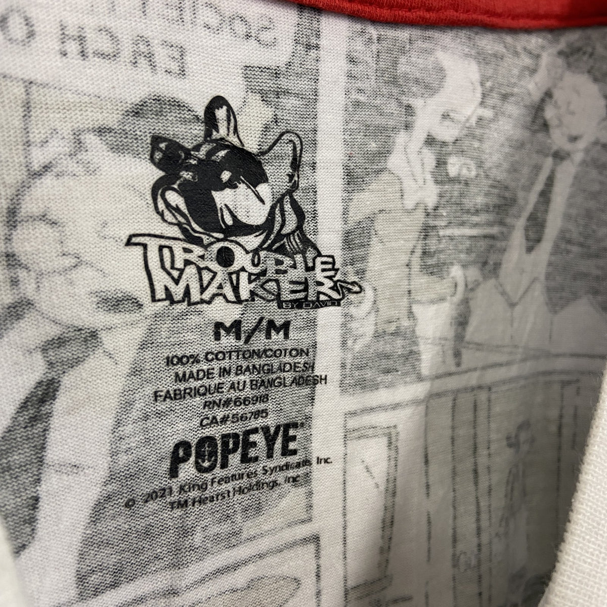 TROURBLE MAKER　POPEYE　ポパイ　半袖プリントTシャツ　総柄　アメコミ柄　白　ホワイト　黒　ブラック　Mサイズ　古着