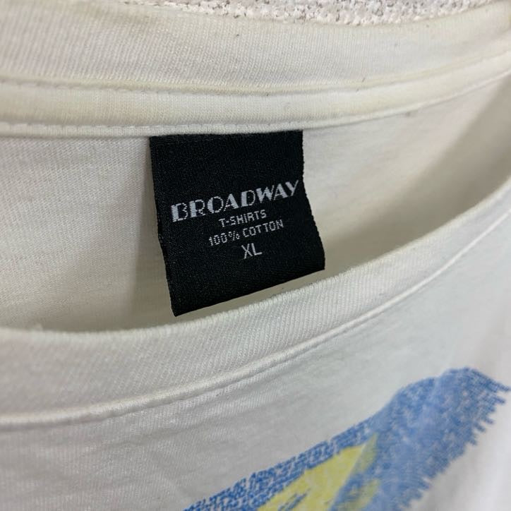 BROADWAY　ブロードウェイ　半袖プリントTシャツ　白　ホワイト　XLサイズ カットソー メンズ コットン 古着