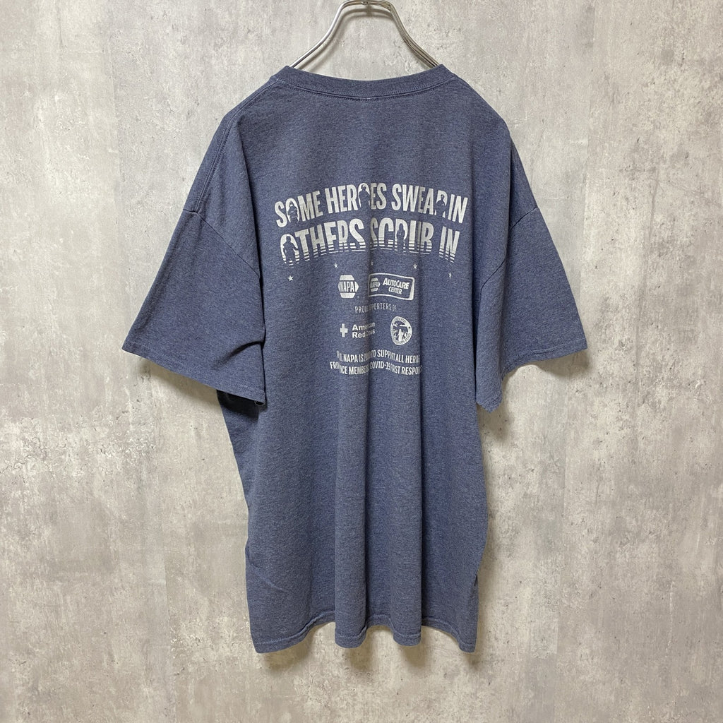 GILDAN　ギルダン　半袖プリントTシャツ　星条旗　USA　両面プリント　HERO　紺　ネイビー　XLサイズ　古着