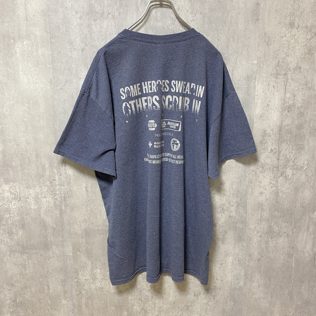 GILDAN　ギルダン　半袖プリントTシャツ　星条旗　USA　両面プリント　HERO　紺　ネイビー　XLサイズ　古着