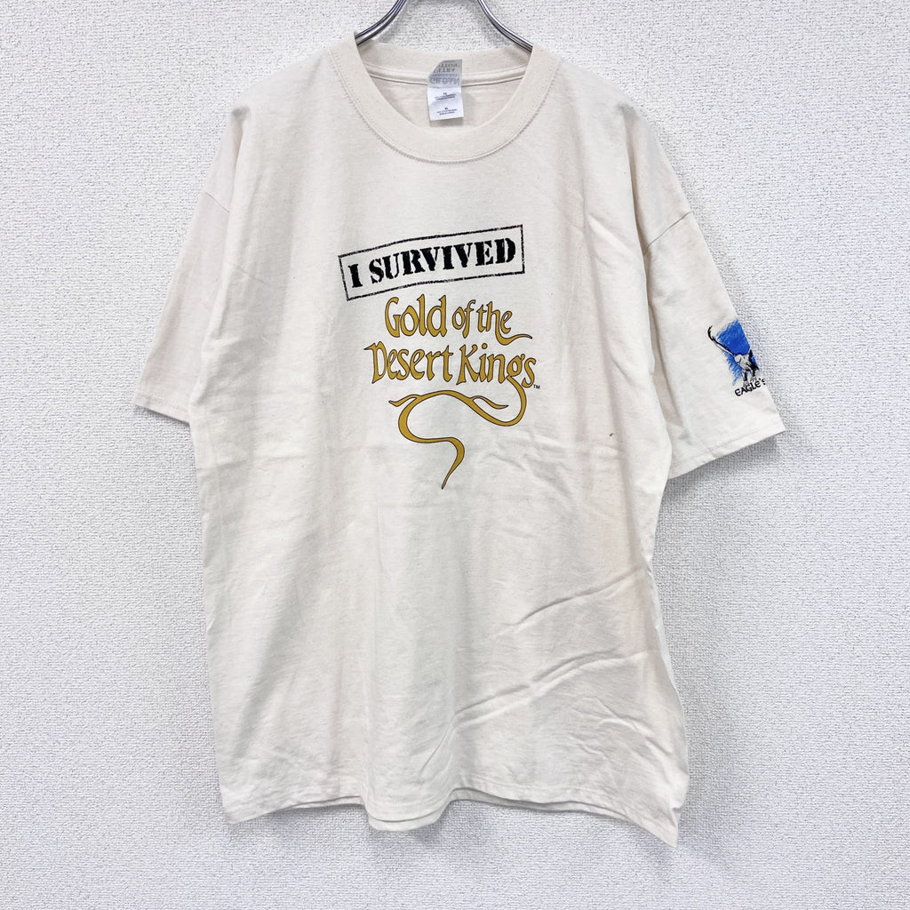 00s　GILDAN　ギルダン　半袖プリントアニマルTシャツ　両面プリント　ヴィンテージ　白　ホワイト　ベージュ　XLサイズ　古着