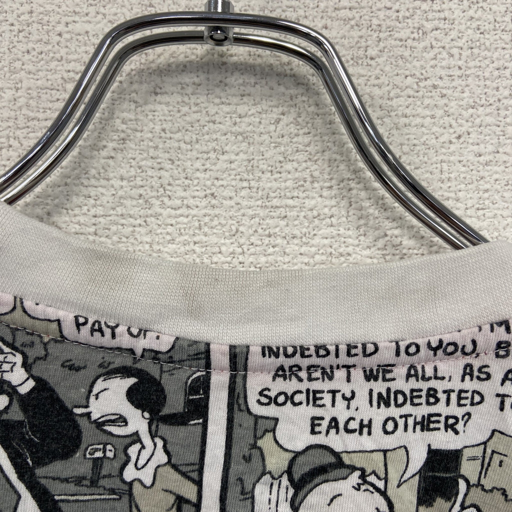 TROURBLE MAKER　POPEYE　ポパイ　半袖プリントTシャツ　総柄　アメコミ柄　白　ホワイト　黒　ブラック　Mサイズ　古着