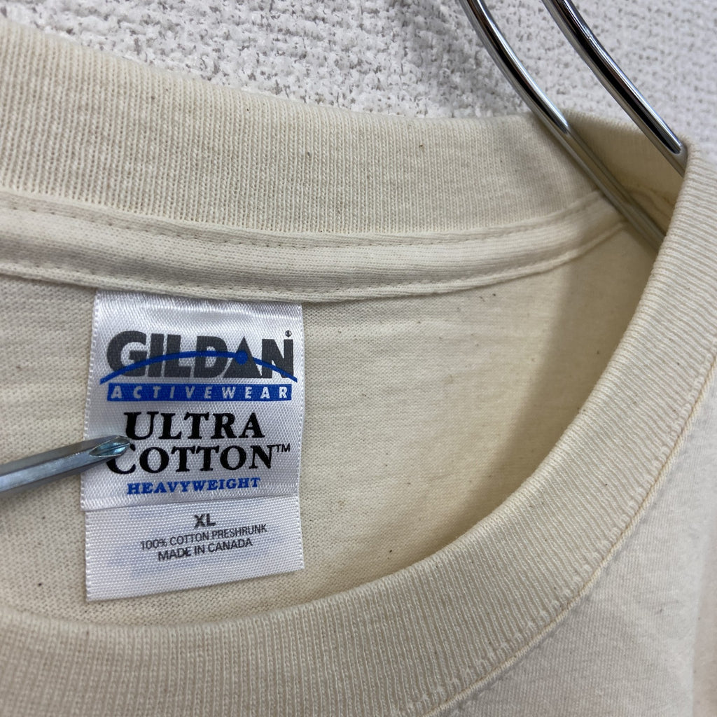00s　GILDAN　ギルダン　半袖プリントアニマルTシャツ　両面プリント　ヴィンテージ　白　ホワイト　ベージュ　XLサイズ　古着