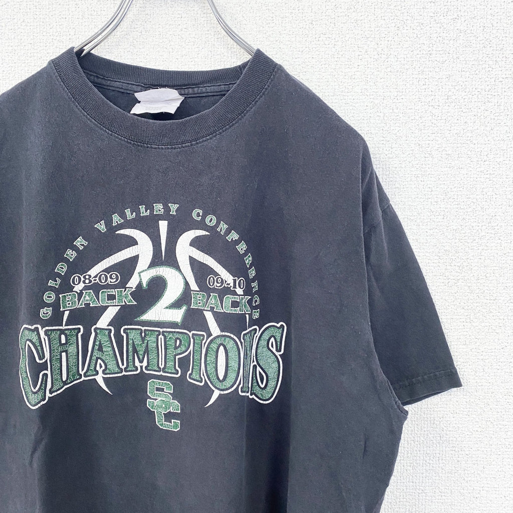 PORT＆COMPANY　半袖プリントTシャツ　女子バスケットボール　レトロデザイン　黒　ブラック　Mサイズ　古着